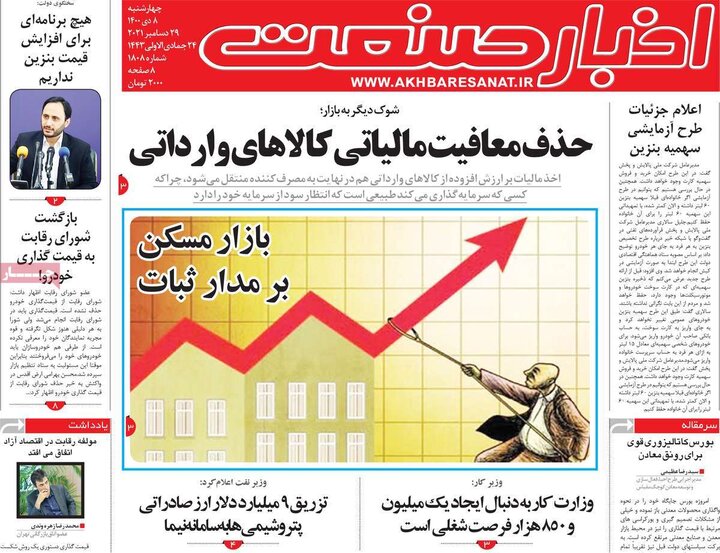 روزنامه‌های اقتصادی - چهارشنبه ۸ دی ۱۴۰۰