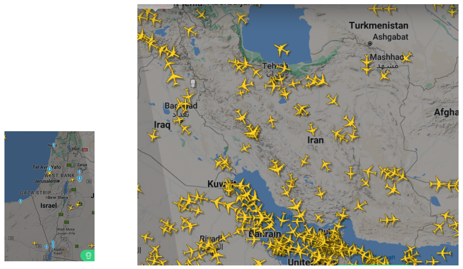 وضعیت ترافیک هوایی در آسمان ایران و اسرائیل + تصویر

