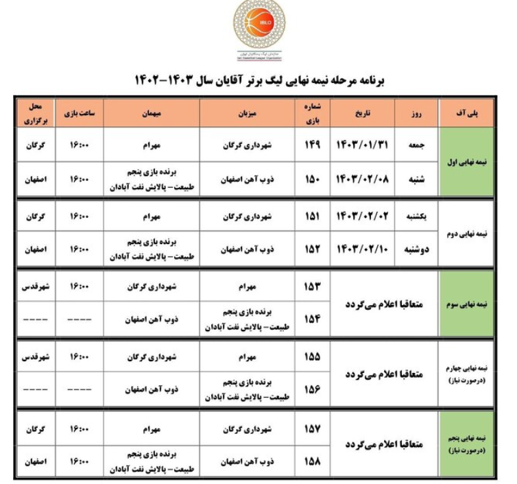 پخش زنده نیمه نهایی لیگ برتر بسکتبال؛ مصاف شهرداری گرگان - مهرام امروز ساعت ۱۶ + لینک