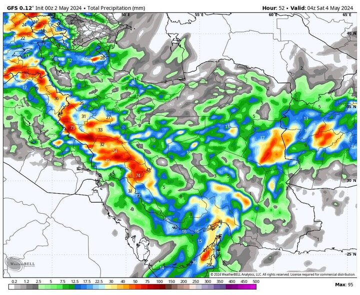تداوم بارش‌ها در این ۱۷ استان؛ ورود سامانه بارشی جدید از دوشنبه + نقشه بارش
