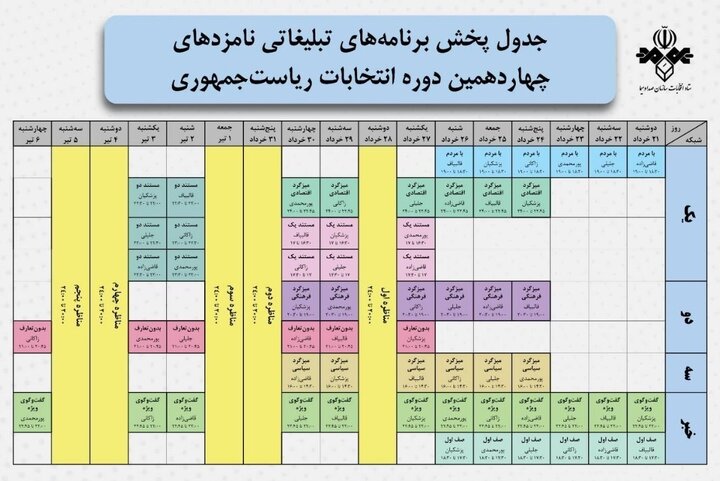 برنامه تبلیغاتی نامزدهای انتخابات ریاست‌جمهوری در رسانه ملی مشخص شد + جدول
